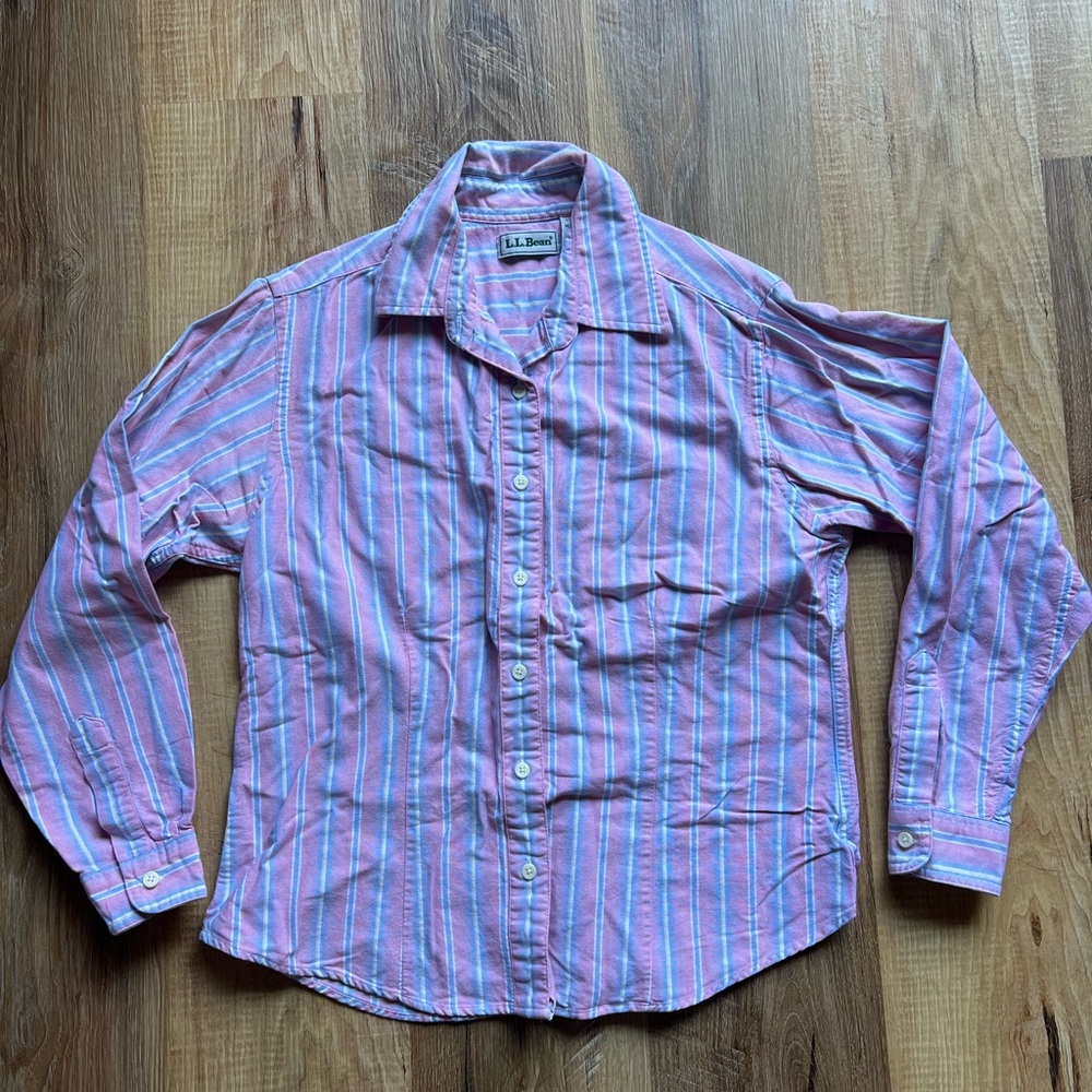 L.L. Bean women’s cotton Pink & blue Striped Button-Down Shirt